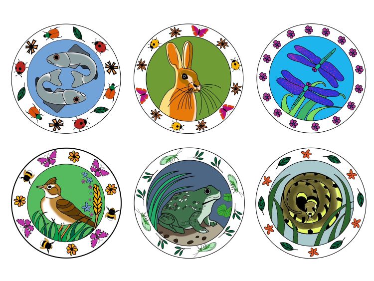 Digital design of six mosaic roundels